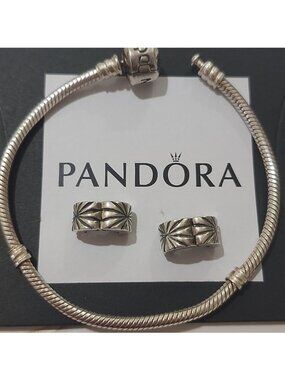 Pandora Sterling Silver 7.0 Starter Bracelet & Set of 2 Starburst Clip Charms